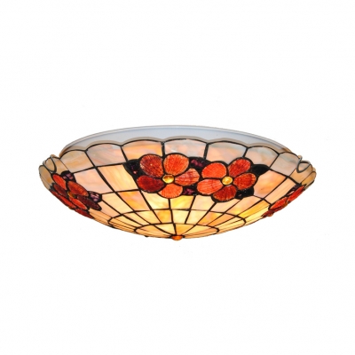 Antique Style Tiffany Ceiling Lamp with Bead/Dragonfly/Flower/Peacock 3 Bulbs Shell Flush Mount Light for Hallway