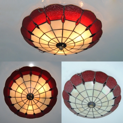Vintage Tiffany Umbrella Ceiling Lamp Art Glass 16 Inch Red Flush Mount Light for Restaurant