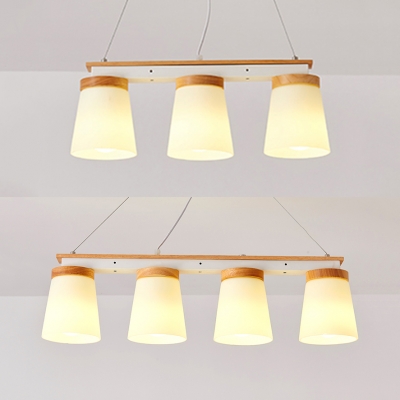 Bucket Shade Living Room Island Light Frosted Glass 3/4 Bulbs Modern Style Island Chandelier in White