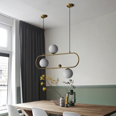 Contemporary Style Oval Island Pendant with Modo Milk Glass Island Chandelier in Black/Gold for Restaurant