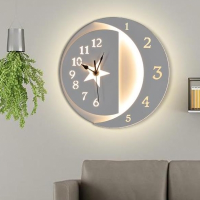 Living Room Circle Clock Wall Light Acrylic Creative White Finish LED Sconce Light with Warm Lighting