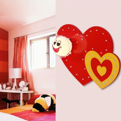 Loving Heart Wall Light Lovely Metal Sconce Light in Red Finish for Nursing Room Game Room