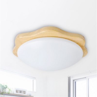 Beige Flower LED Flush Mount Light Modern Style Wood Stepless Dimming Ceiling Light for Kitchen