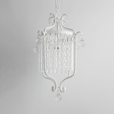 Bird Cage Balcony Pendant Light with Crystal Deco Wrought Iron Country Chandelier in Black/White