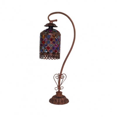 Birdcage Villa Hotel Table Light with Crystal Bead Metal 1 Head Moroccan Stylish Desk Light in Copper Finish