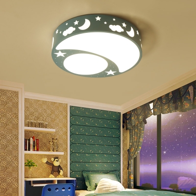 Blue/Pink/White LED Flushmount Light Night View Kids Metal Warm/White Lighting Ceiling Lamp for Kids Bedroom
