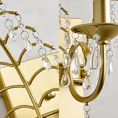 Candle Villa Restaurant Wall Light with Crystal Bead Metal 1 Light Traditional Sconce Light in Gold