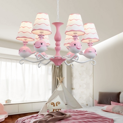Cartoon Fish Hanging Light Metal Six Lights Blue/Pink Chandelier for Boys Girls Bedroom