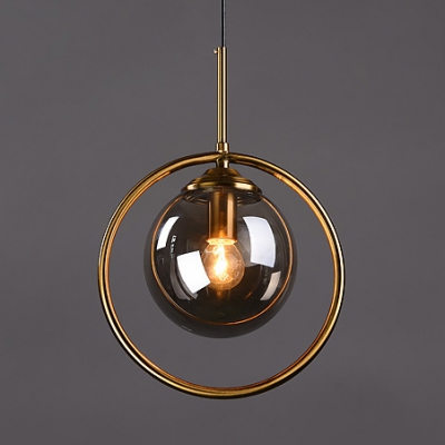 Circular Iron Shade Mini Pendant Light Post Modern 1 Light Hanging Lamp with Amber/Clear/Smoke Glass Inner Shade