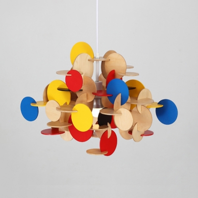 Colorful/Wood Circles Hanging Pendant Light Nordic Wooden Shade 1 Light Pendant Lamp for Kids Room