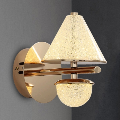 Contemporary Conical Sconce Light Metal Crystal Gold/Silver Wall Lamp for Office Bedroom