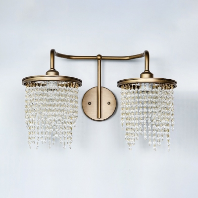 Crystal Beads Drum Wall Light Bedroom Mirror 1/2 Heads Traditional Sconce Light in Gold