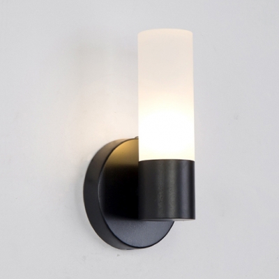 Cylindrical Shade Bedside Wall Lamp Simple Frosted Glass 1 Light Wall Sconce in Black