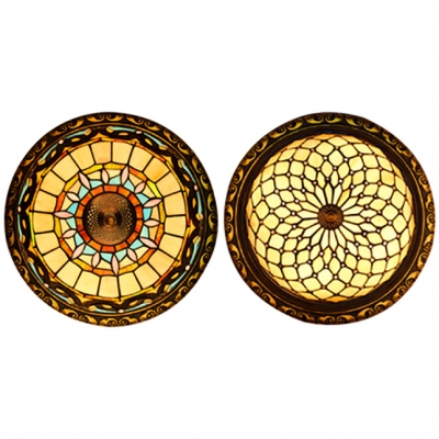 Foyer Corridor Baroque/Bead Ceiling Lamp Stained Glass 4 Heads Tiffany Antique Flushmount Light