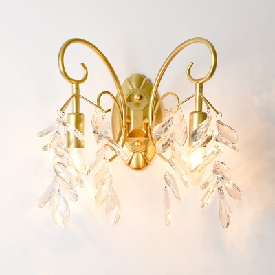 Gold Fake Candle Wall Sconce 2 Lights Classic Style Metal Wall Light for Bedroom Hotel