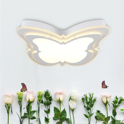 Lovely Butterfly LED Flush Mount Light Acrylic Stepless Dimming/Third Gear Ceiling Fixture in White for Child Bedroom