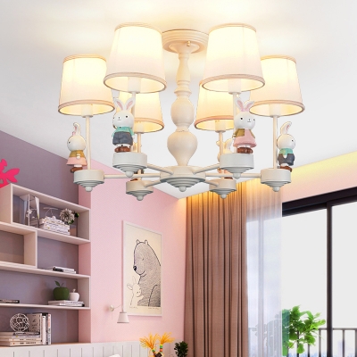 Lovely White Pendant Light Bunny Rabbit 6 Heads Metal Chandelier with Tapered Shade for Child Bedroom