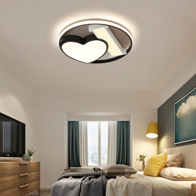 Loving Heart LED Ceiling Mount Light Nordic Acrylic Stepless Dimming/Warm/White Ceiling Fixture in Black for Kitchen