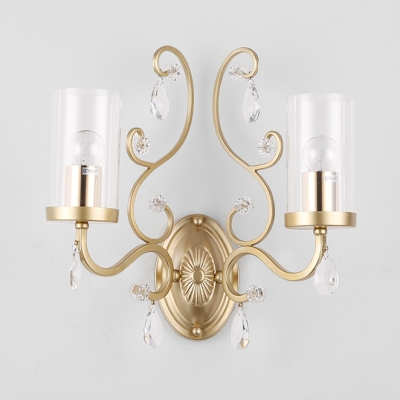 Metal Candle Wall Light with Crystal Deco 2 Lights Antique Style Sconce Light in Gold for Dining Room