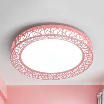 Metal Nest LED Flushmount Light Macaron Loft Blue/Green/Pink/Yellow LED Ceiling Lamp in Warm/White for Child Bedroom