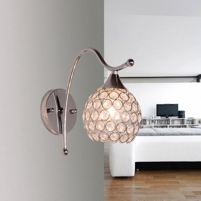 Modern Style Sphere Sconce Light 1 Light Clear Crystal Wall Lamp in Chrome for Study Room