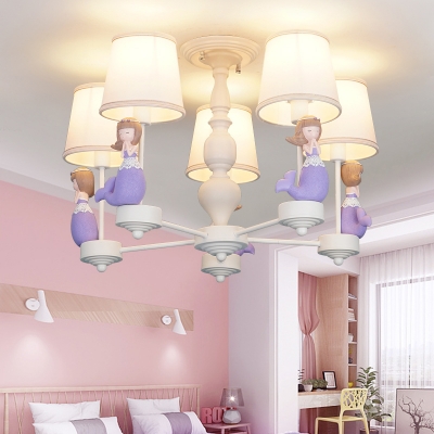 Pretty Mermaid Suspension Light 5/6 Heads Pink/Purple Chandelier for Girls Bedroom Foyer