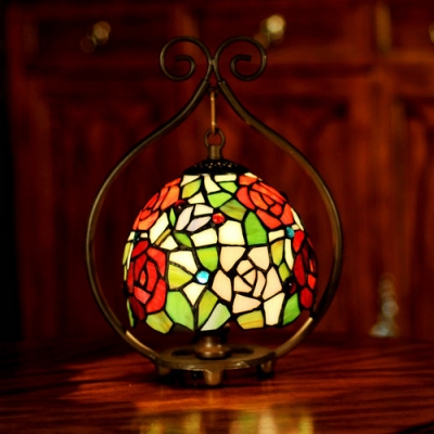 Stained Glass Grape/Rose Table Light Child Bedroom Single Bulb Rustic Tiffany Night Light