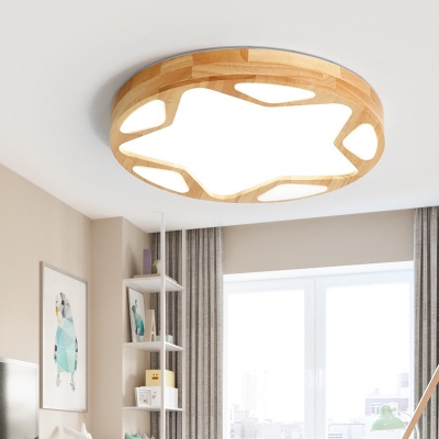 Star Round LED Flush Ceiling Light Contemporary Wood Beige Ceiling Lamp in Neutral/Warm for Corridor