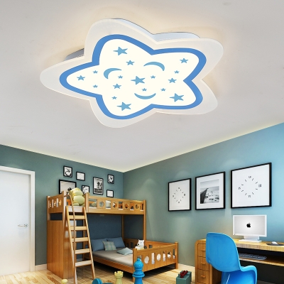 Acrylic Starry LED Ceiling Mount Light Boys Girls Bedroom Romantic White Lighting Ceiling Lamp in Blue/Pink