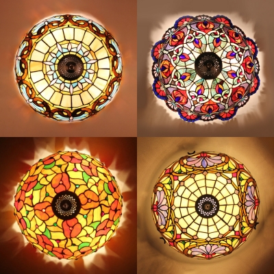 Villa Living Room Floral Ceiling Light Stained Glass Rustic