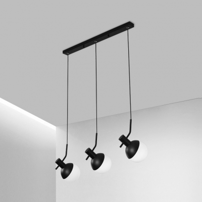 White Glass Tilt Globe Shade Hanging Lamp Modern Simple 3-Light Suspension in Black