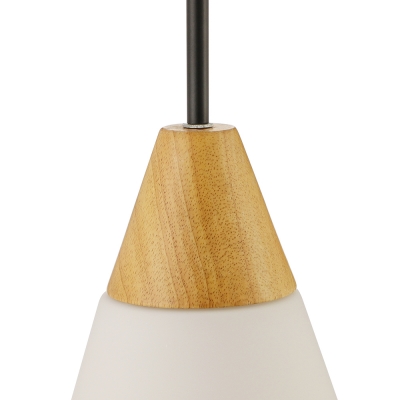 Wood and Frosted Glass Cone Shaded Elegantly Designer Mini Pendant Light