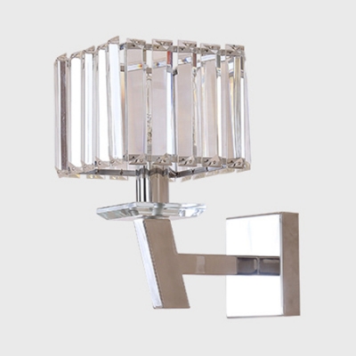 1/2 Head Cube Wall Light Simple Style Stainless Steel Crystal Wall Lamp in Chrome for Bedroom