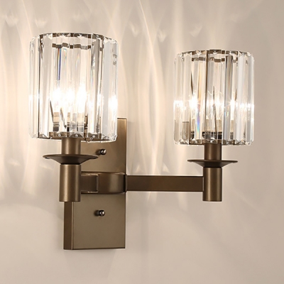 1/2 Lights Drum Wall Light Simple Striking Crystal Sconce Light in Oiled Rubbed Bronze for Living Room