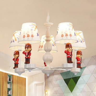 5/6 Lights Soldier Chandelier Modern Lovely Metal Ceiling Pendant in White for Living Room