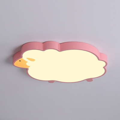 Acrylic Sheep LED Ceiling Light Kindergarten Cartoon Blue/Pink/White Flush Mount Light in Warm/White