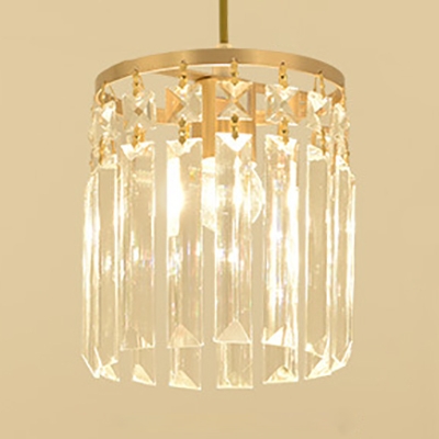 Restaurant Drum Mini Chandelier Clear Crystal Single Light Simple Style Gold Pendant Light