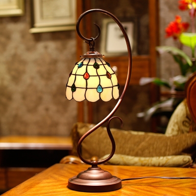 1 Light Desk Light with Baroque/Bead/Lotus Tiffany Stylish Stained Glass Table Light for Study Room