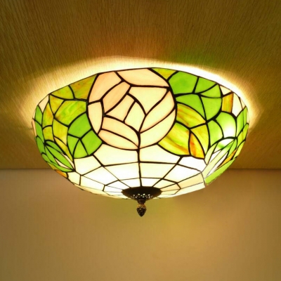 Dragonfly/Flower/Rose/Victorian Flush Mount Light 3 Lights Tiffany Stylish Stained Glass Ceiling Lamp for Hallway