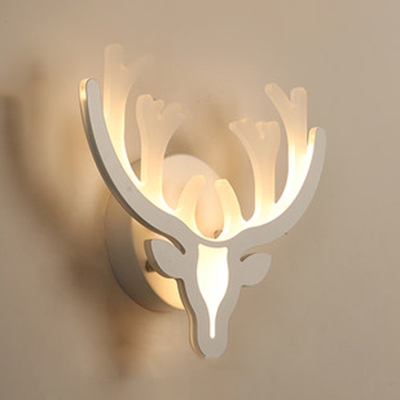 Nordic Style Antlers Sconce Light Acrylic White LED Wall Lamp in Warm/White for Kid Bedroom