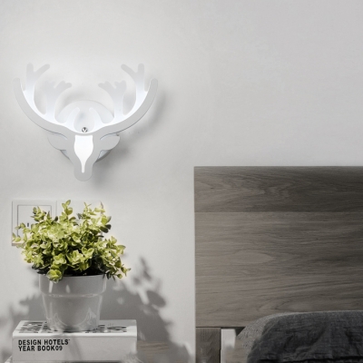 Nordic Style Antlers Sconce Light Acrylic White LED Wall Lamp in Warm/White for Kid Bedroom