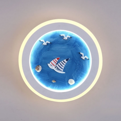 Sea View Kindergarten Wall Light Metal Nautical Style LED Sconce Light in White Finish