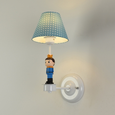 Fabric Dot Shade Wall Sconce with Kids Deco Child Bedroom 1 Light Cute Wall Light in Blue/Pink