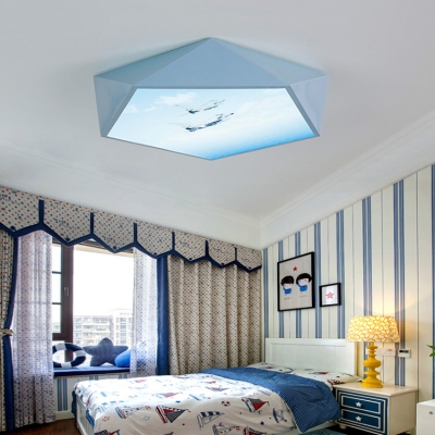Acrylic Airplane/Ship Flush Mount Light Modern Style Stepless Dimming Ceiling Fixture in Blue for Boys Bedroom