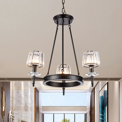 American Rustic Black Chandelier with Clear Crystal Shade 6/8 Heads Metal Hanging Light for Restaurant