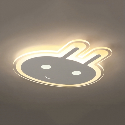 Animal Smiling Bunny Flush Mount Light Acrylic Warm/White Lighting LED Ceiling Lamp for Girls Bedroom