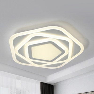 Contemporary Pentagon Flush Ceiling Light Acrylic Warm Yellow/White Ceiling Lamp in White for Study Room