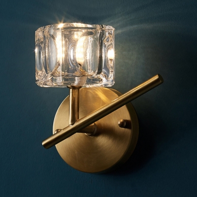 Cube Shade Wall Light 1/2 Lights Modern Style Metal Sconce Light with Clear Crystal for Living Room