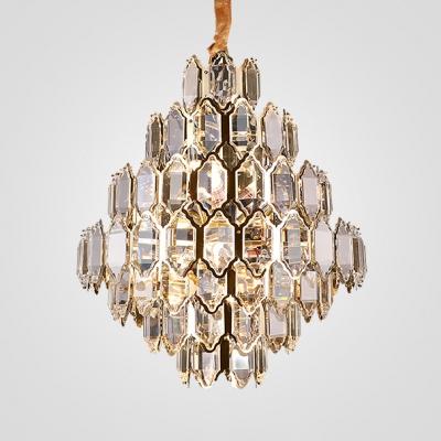 Diamond Shaped Hotel Office Hanging Light Clear Crystal Luxurious Style Chandelier in Gold
