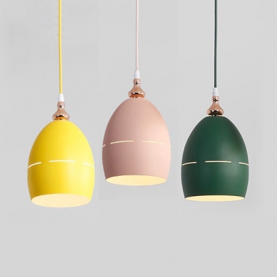 Egg Restaurant Kitchen Hanging Light Metal One Light Macaron Style Pendant Lamp in Green/Pink/Yellow